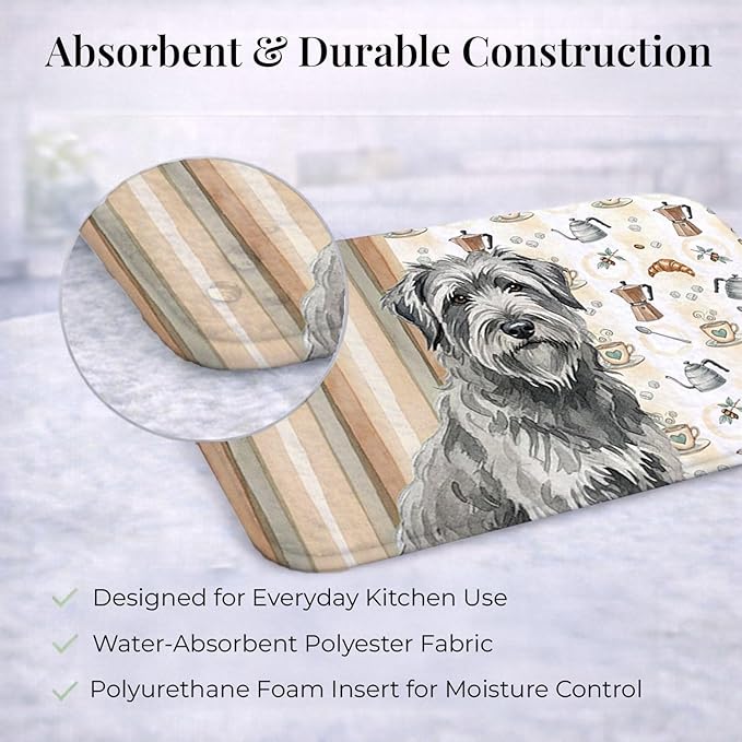 Caroline's Treasures Gray Briard Coffee Bar Dish Drying Mat Absorbent Dish Drying Mat Pad for Kitchen Counter Dish Drainer Mat for Countertop, 14 x 21", Multicolor