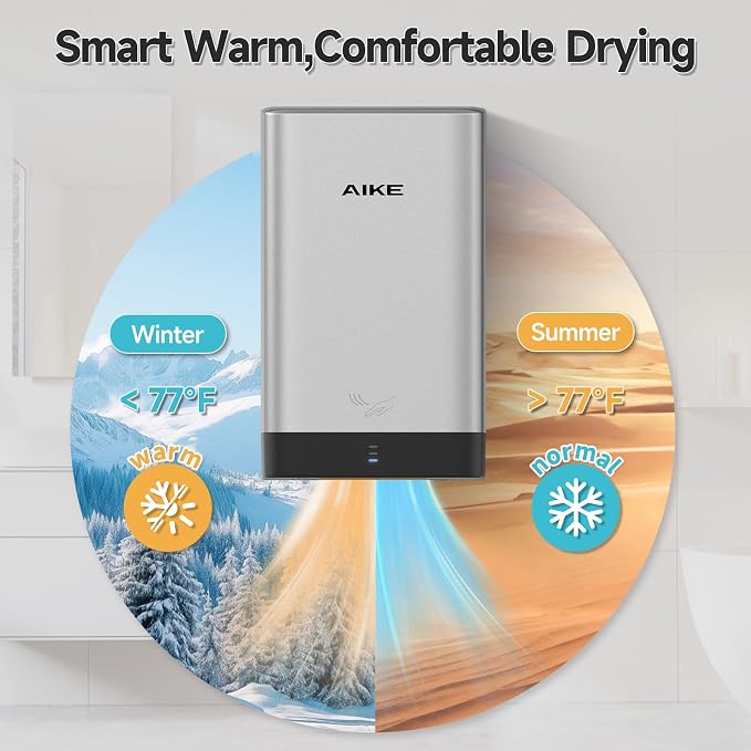 AIKE Compact Hand Dryer for Home Bathroom, Cover ABS Polycarbonate Design, 110V Silver Model AK2822