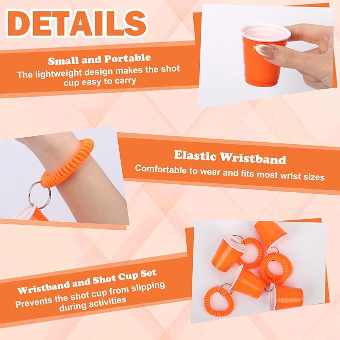 30 Pcs Orange Shot Cups with Wristband for Party 2oz Plastic Shot Glasses Bulk Disposable Mini Shot Glasses with Bracelet Wear On Solo Cups for Party Wedding Birthday Graduation Halloween Thanksgiving