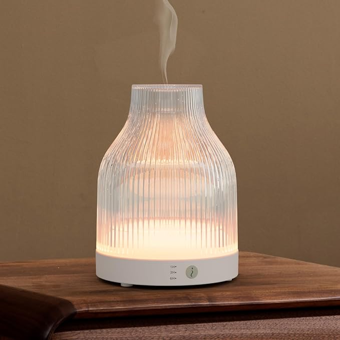 Elegant Glass Reservoir Essential Oil Diffuser 200ML, One Button Control Glass Diffuser with Rainbow Colors for Home Office Bedroom Gift