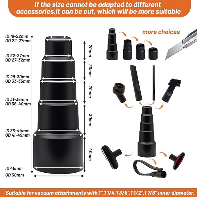 13 PCS Universal Vacuum Attachments Kit, 2 1/2" to 1 1/4" Wet Dry Vacuum Hose Adapter, 1 7/8" to 1" Adapter for Shop Vac, 1 1/4" Vacuum Cleaners Accessories with Horse Hair Brush, Extension Wand