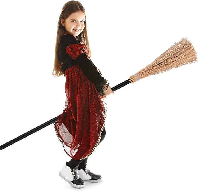 4 Pieces Halloween Witch Broom 52 Inch Plastic Detachable Wizard Broomstick Halloween Witches Cosplay Broom Wizard Costumes Realistic Props Accessories