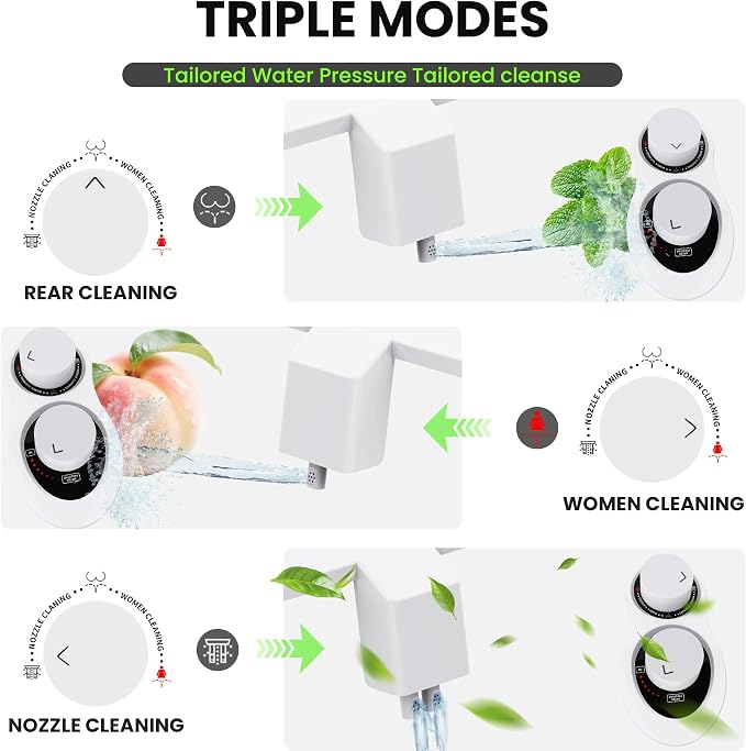 RV Bidet for Camper Toilet, Non-Electric Toilet Sprayer Attachment with Dual Nozzles, Adjustable Pressure, Front/Rear/Self Cleaning, Upgrade for Trailer, Motorhome, RV Bathroom (White-Black)