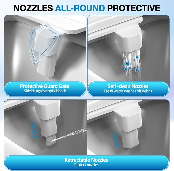 Non-Electric Bidet Attachment for Toilet, Ultra Slim Self-Cleaning Retractable Dual Nozzles for Rear & Feminine Wash, Adjustable Water Pressure,Stainless Steel Inlet