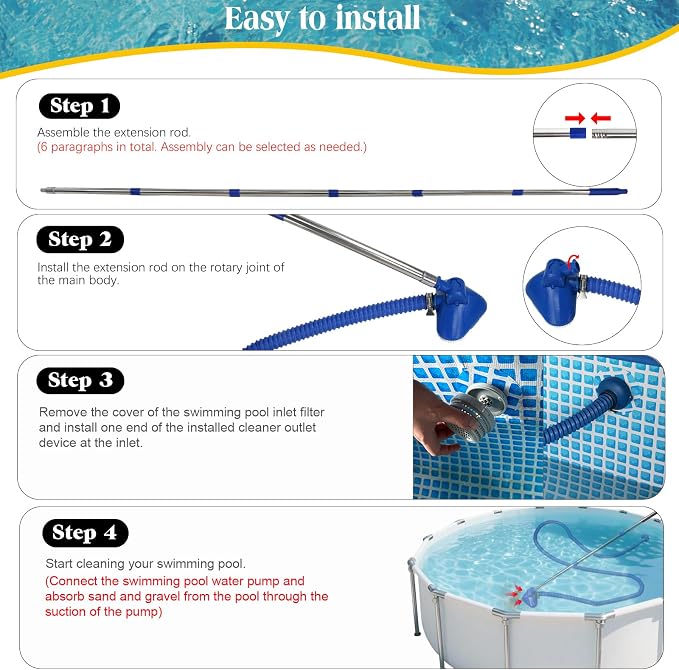 Magoog Pool Vacuum Cleaner for Smaller Pools, “Non-Electric” Power by Filter Pump, 13FT Extendable Pipe, 8FT Telescopic Pole, Vacuum Cleaner for Compact Above-Ground Pool