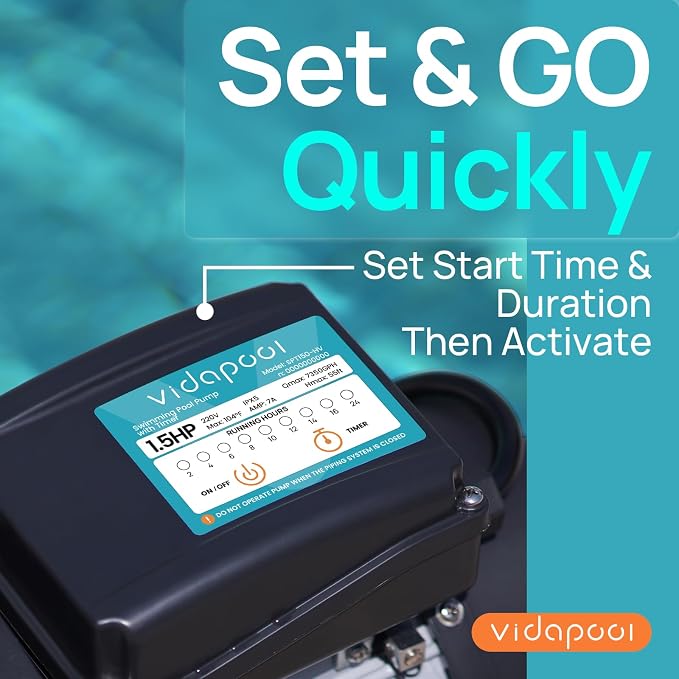 1.5HP In/Above Ground Pool Pump with Timer, 7350GPH High Flow 220V Powerful Self Primming Swimming Pool Pumps with Filter
