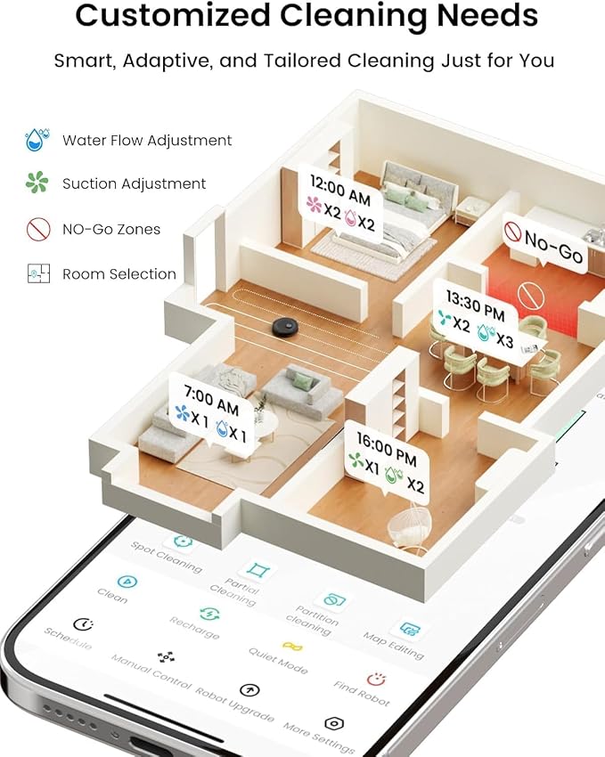 Lefant Robot Vacuum and Mop Combo,75-Days Self-Emptying,7000Pa Powerful Scution,Multi-Floor Mapping, No-Go Zones,140 Min Runtime,2.4G/5G WiFi/Alexa/APP/iWatch, M2 Plus Black