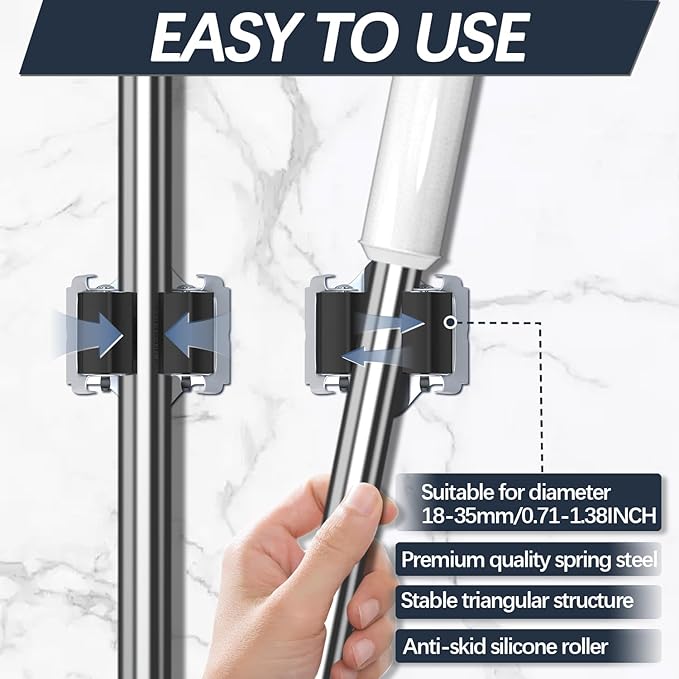 3-H Mop Holder 12 Pack,Brush Holder,Broom Holder Wall Mounted for Kitchen Bathroom Laundry Room Shed Garage Garden(Black)