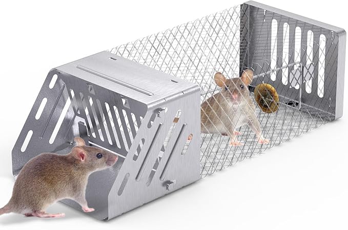 Humane Rat Trap, Automatic Continuous Mouse Cage Single Door Live Animal Trap Cage Indoor Outdoor for Small Rodents Chipmunk Mice Voles, Catch and Release