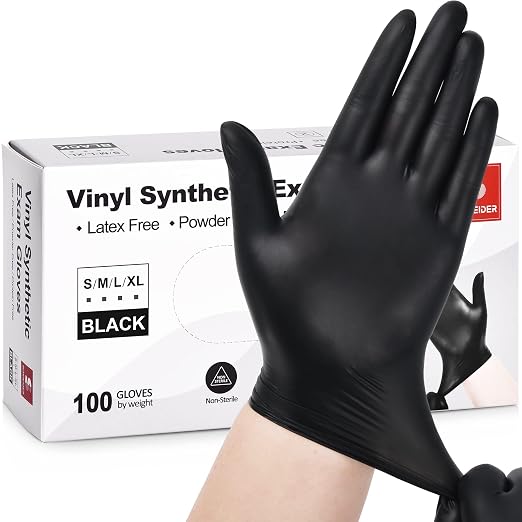 Black Vinyl Exam Gloves 4 mil 100-ct Box + Thicker Nitrile Exam Gloves 5 mil 100-ct Box(Large)