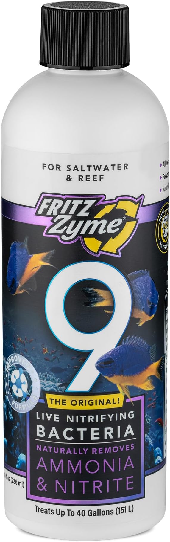 Fritz Aquatics FritzZyme 9 Live Nitrifying Bacteria Naturally Removes Amonia & Nitrite for Saltwater Fish (8-Ounce)