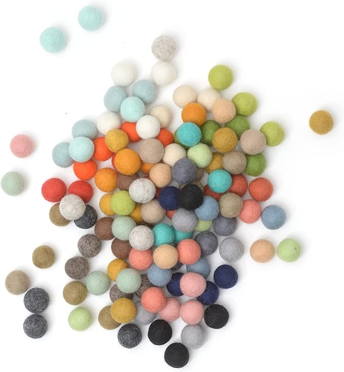 Glaciart One Felt Pom Poms, Wool Felt Balls (120 Pieces) 1.5 cm – 0.6 Inch, Handmade Felted 30 Colors (Green, Pink, Blue, Yellow and More) Bulk Small Puff for Felting and Garland