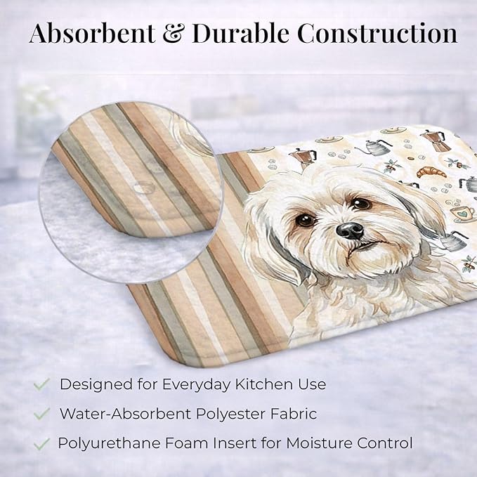 Caroline's Treasures White Lhasa Apso Coffee Bar Dish Drying Mat Absorbent Dish Drying Mat Pad for Kitchen Counter Dish Drainer Mat for Countertop, 14 x 21", Multicolor