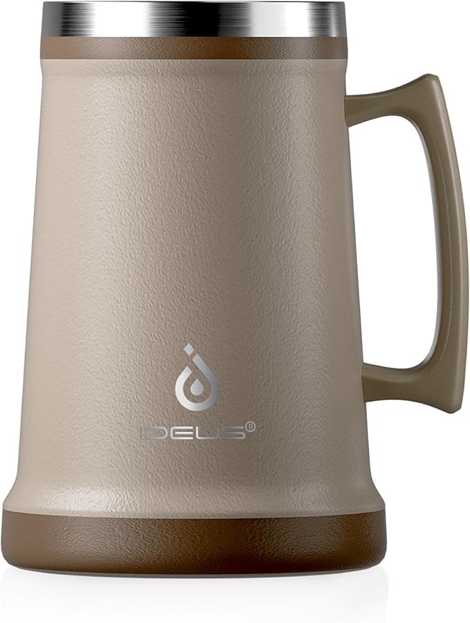 Ideus Insulated Beer Stein, 24/32oz Stainless Steel Double Walled Beer Mug Giant Bar Drinkware Metal Beer Cup with Big Grip Handle (Antique Pink, 34 ounces (1,000ml))
