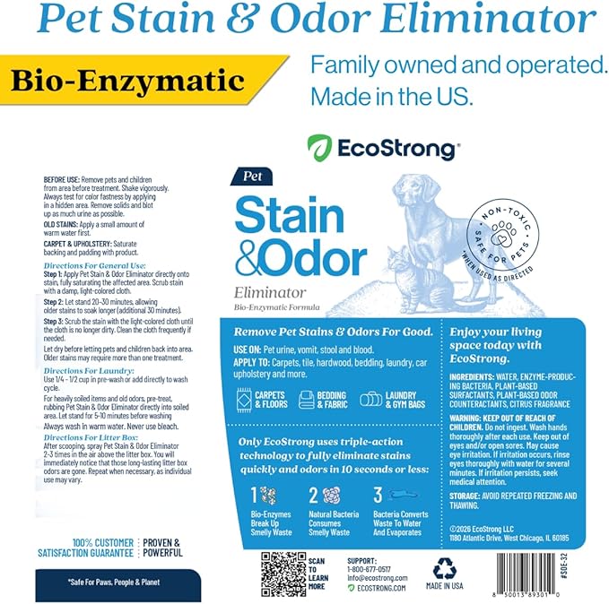 Eco Strong Pet Stain and Odor Remover - Pet Odor Eliminator, Urine Destroyer for Dogs, Pet Urine Enzyme Cleaner | Santel Woods - 32 oz