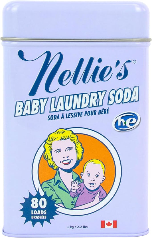 Nellie’s Baby Laundry Soda Tin – 80 Loads – Gentle Powdered Detergent for Delicate Fabrics – Fragrance-Free Formula - 80 Loads - Made in Canada