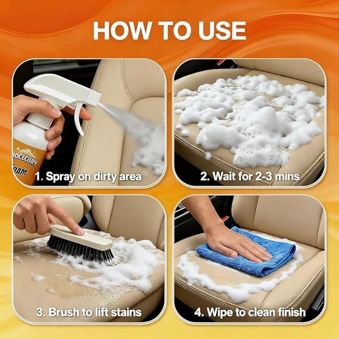 Jocecury 2Pcs Multi-Purpose Foam Cleaner, 600ML Car Interior Cleaner for Leather Seats, Fabric, Vinyl & Carpet, No Rinse Interior Detailer Spray for Shoes, Clothes & Home Surfaces