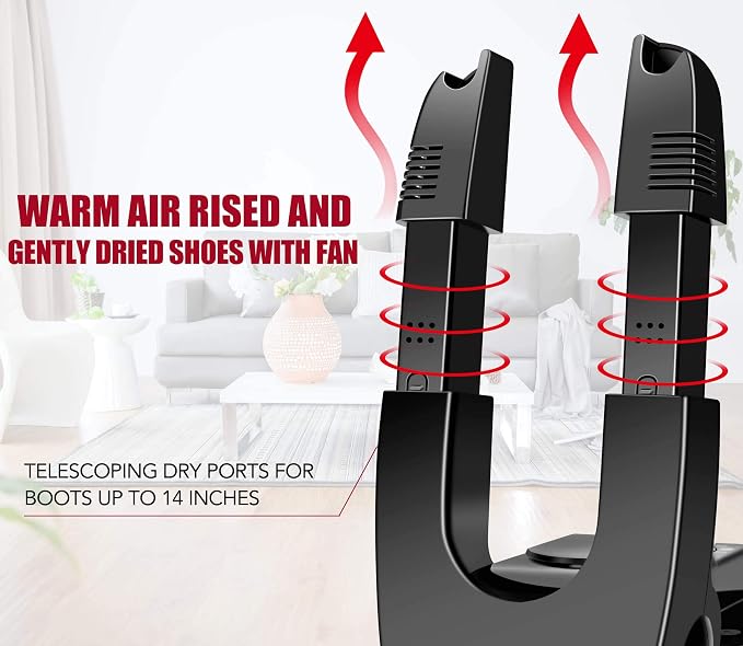 Portable Electric Shoes Boots Dryer and Warmer with Folding and Drying Adjustable Rack | Foldable portable design, 2-hour timer, quickly heat drying, nice for leather, sports shoes, travel-friendly for work boots