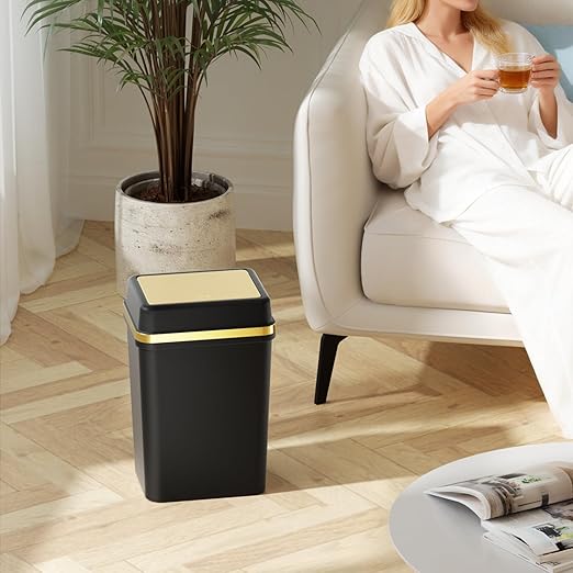 Bathroom Trash Can with Lid 4 Gallon Black Trash Can with Press Top Lid Bedroom Trash Can Small Garbage Can with 150 Counts Trash Bags for Small Bathroom Bedroom Office