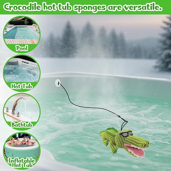 Crocodile Hot Tub Scum Absorber Reusable Washable Hot Tub Sponge Scum Absorber for Spa Hot Tub Oil Scum Absorber Hot Tub Accessories for Adults (1 Pack, Crocodile)
