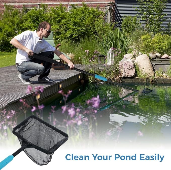 Leaf Skimmer For Pool And Pond, Extendable Pole With Fine Mesh Net, Large-Capacity Bag For Debris Collection