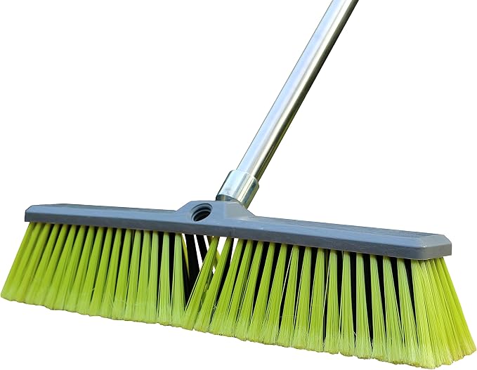 18" Push Broom with 47" Long Handle, Multi-Surface Floor Scrub Brush for Cleaning Deck, Patio, Garage, Driveway