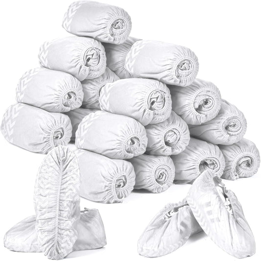Zhanmai 300 Pack Disposable Shoe Covers Non Slip Disposable Large Foot Booties Shoe Covers for Indoors Contractors Floor and Carpet Protectors, One Size Fits Most(White)