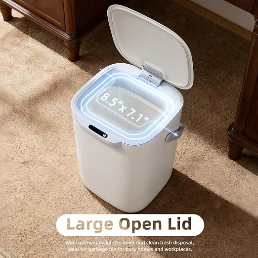 4 Gal Trash Can with Lid,Motion Sensor Trash Bin, Automatic Touchless Garbage Can,Odor Control, 15 Liter White Wastebasket Bin for livingroom,Bedrooms,Bathrooms,Office,Kitchens.