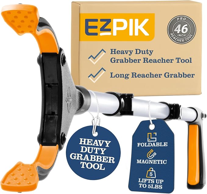 EZPIK Pro 46" Foldable Grabber Reacher Tool for Seniors - Grabbers for Elderly Reaching Tool Heavy Duty Pickup Trash Picker Upper Equipment - Claw Grabber Stick for Reaching Aids, Weed Gripper