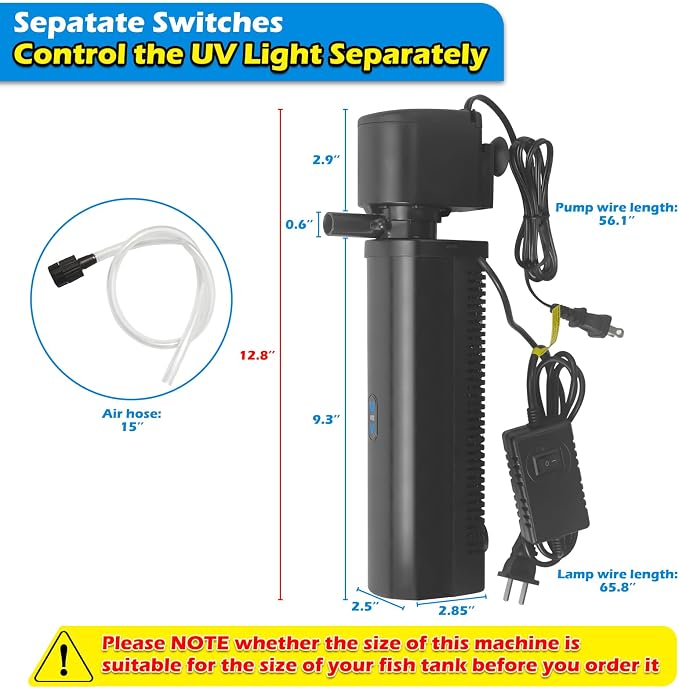 Aquarium Filter for 40-150 Gallon Tank, U-V Fish Tank Green Clean Machine Submersible Powerful Pump Canister Filter 400GPH for Pond Turtle Tank Saltwater Freshwater Crystal Clear Green Killing