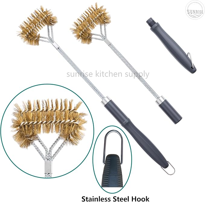 SUNRISE Fryer Brush with Long Handle (Brass with Plastic Handle, L and Double Brush)