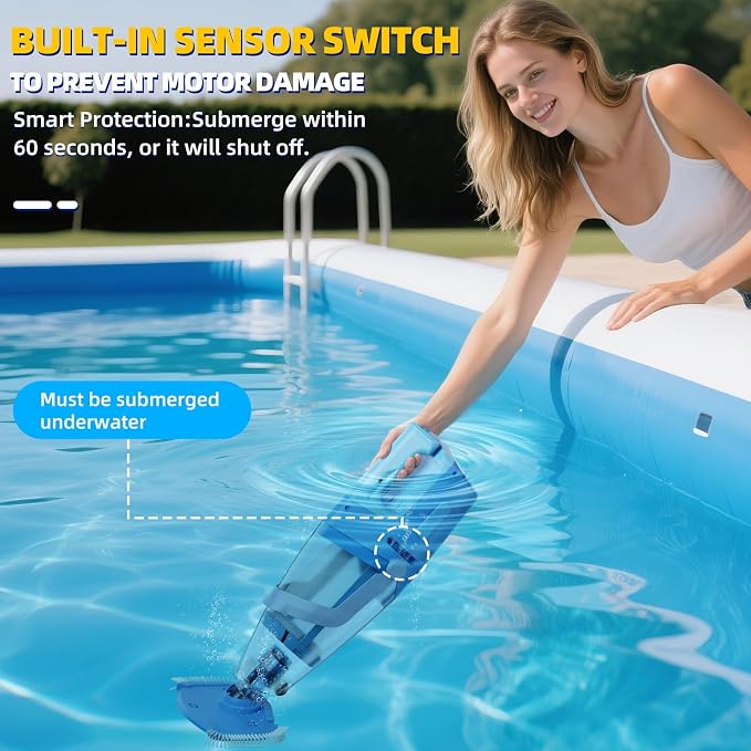 Cordless Pool Vacuum Above & Inground Pools, Powerful 1590 GPH Suction,Handheld Telescopic Pole up to 85.45", 1H Runtime, 2L Debris Bin, Rechargeable Pool Cleaner for Spas & Hot Tubs