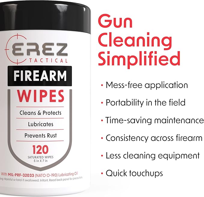 Gun Cleaning Supplies: 120 Gun Wipes, 5"x7" CLP - Clean, Lubricate, Protect - MIL-PRF-32033 (NATO O-190) Field & Range Gun Cloth, (2 pk)