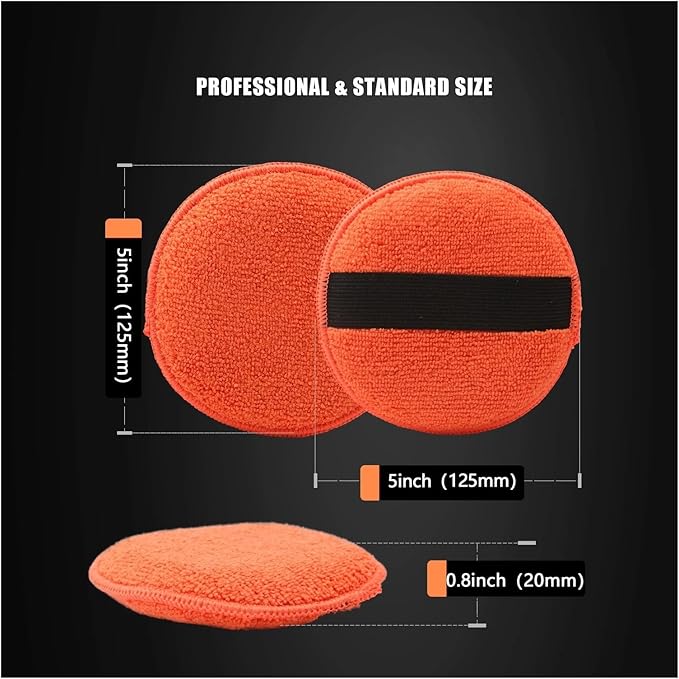5 Inch Microfiber Wax Applicator Pads - Reusable Hand Polishing Foam Pads with Elastic Grip for Cars and More