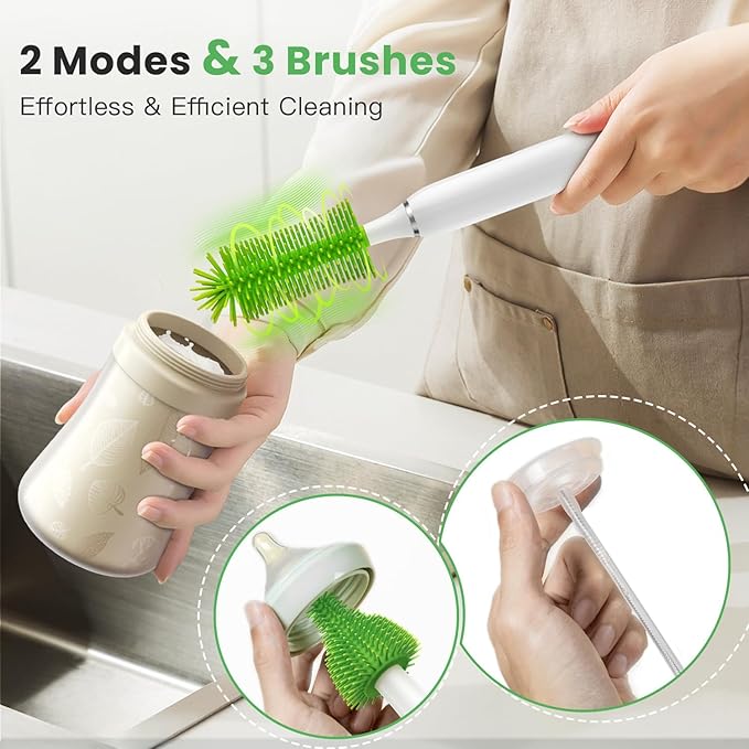Bestidy Electric Baby Bottle Cleaner Kit for Travel- Rechargeable 360° Rotation Electric Baby Bottle Brush with Replaceable Nipple/Straw Brush, 2-Speed Modes, 50ml Lotion Bottle & Storage Bag