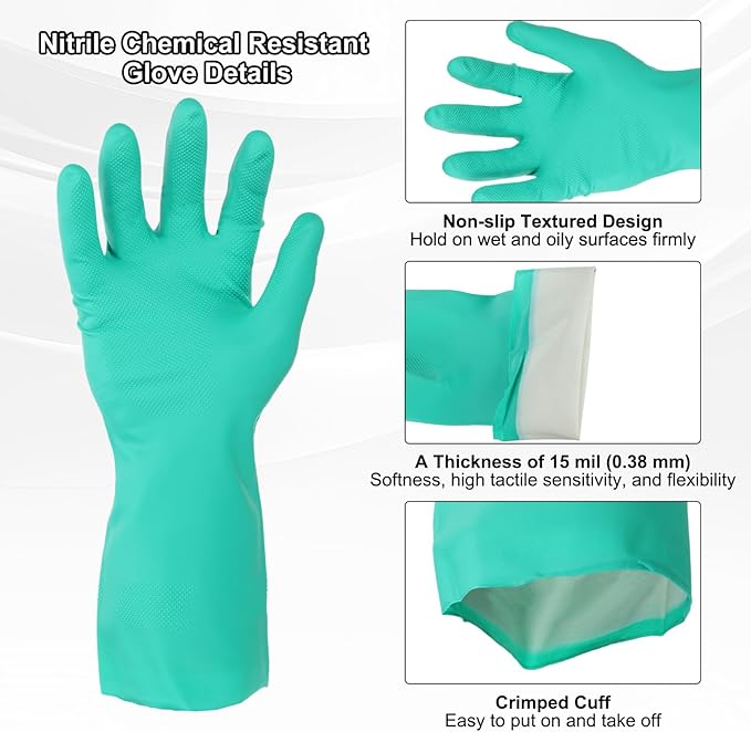 MECCANIXITY Nitrile Chemical Resistant Gloves, Industrial Gloves Anti-Slip Protective Safety Work Glove for Cleaning