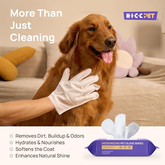 HICC PET Dog Wipes Cleaning Deodorizing Glove Wipes for Dogs, Cats & Horses, Vet Recommended Hypoallergenic Hydrating & Nourishing Pet Wipes for Eyes, Ears, Butt & Paws, No-Rinse, 20pcs Coconut Scent