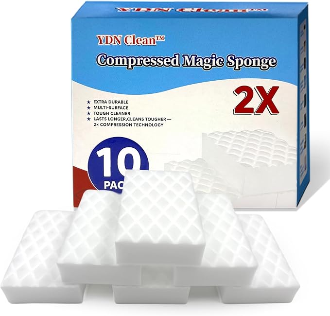 Magic Eraser Sponge 2X Density, Multi-Purpose Long Lasting Melamine Sponge, Water-Activated Cleaning Sponge Eraser for Kitchen, Bathroom, Wall, Shoes & Car, Extra Durable, Non-Scratch (10)