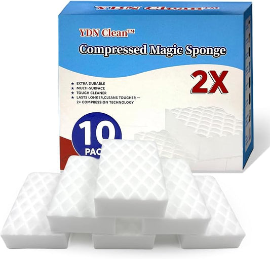 Magic Eraser Sponge 2X Density, Multi-Purpose Long Lasting Melamine Sponge, Water-Activated Cleaning Sponge Eraser for Kitchen, Bathroom, Wall, Shoes & Car, Extra Durable, Non-Scratch (10)