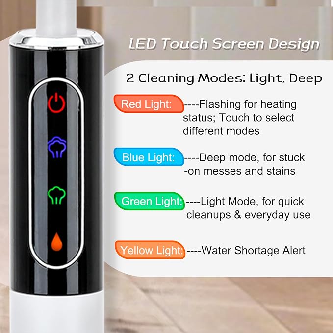 Steam Mops for Floor Cleaning, Floor Steamer with 2 Steam Modes & Smart Touch Control, for Carpet, Wooden, Marble, Tile, Hardwood