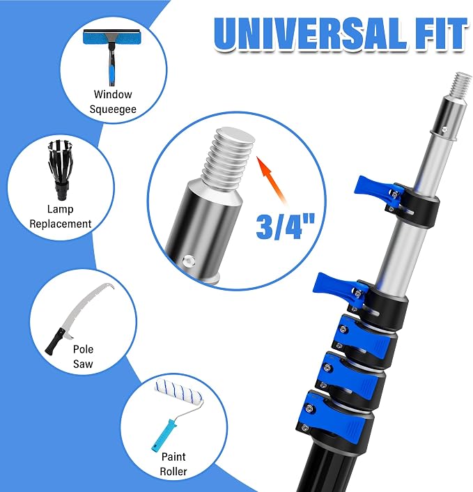 Pool Pole, 3-12FT Telescoping Swimming Pool Cleaning Pole, Upgraded Aluminum Extension Pole with Flip-Lock & Screw Lock for Pool Skimmer Net, Brush & Vacuum Head