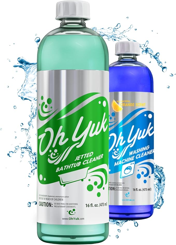 Oh Yuk Jetted Tub & Washing Machine Cleaner Bundle - Deep Cleans Jets & Washers – Helps Remove Odor-Causing Residues, Pet Hair & Hard Water Buildup in laundry– Safe & Effective for All Models
