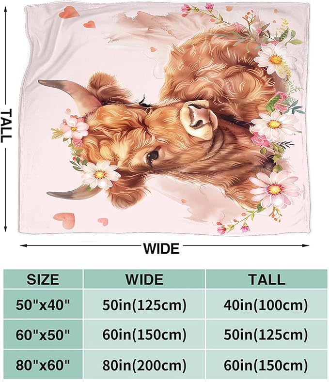 Tijuboni Pink Cow Throw Blanket Highland Cow Gifts for Girls Women Boys Men Kids Adults Soft Flannel Fleece Blanket for Couch Sofa Bed Home Decor 60"x80"