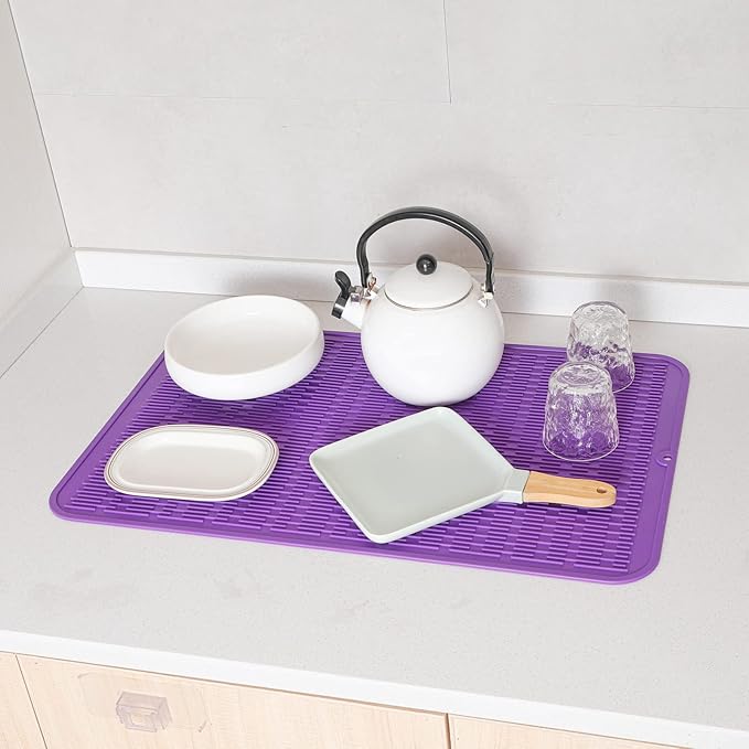 MicoYang Silicone Dish Drying Mat for Multiple Usage,Easy clean,Eco-friendly,Heat-resistant Silicone Mat for Kitchen Counter or Sink,Refrigerator or Drawer Liner Purple 3XL 28 inches x 18 inches
