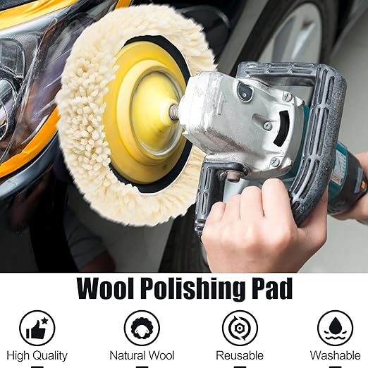 6 PCS Wool Buffing Polishing Pads - 8 Inch Natural Wool Cutting Pads with Hook and Loop Backing Compound & Polishing for Automotive Car Boats Glass Furniture Repair
