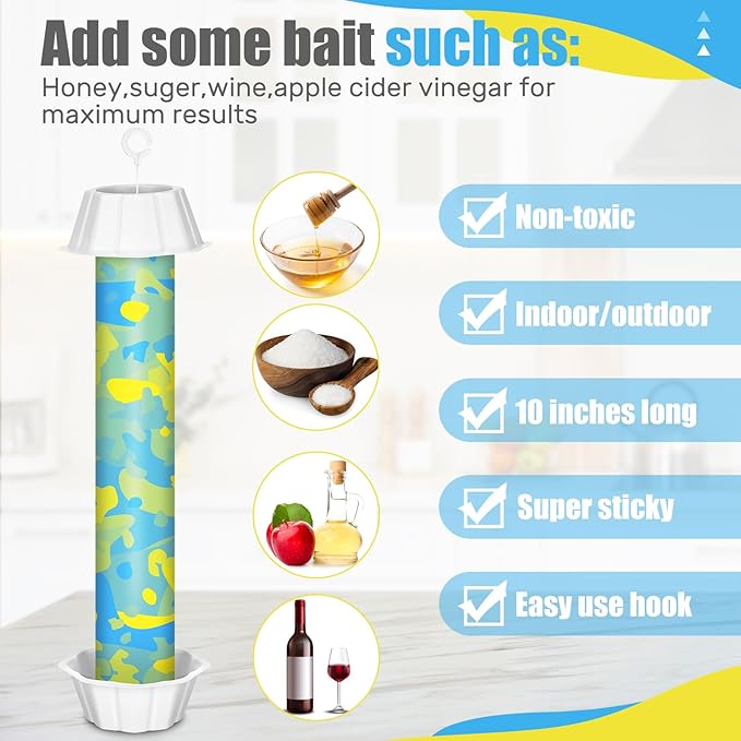 Qualirey 8 Pcs Sticky Fly Trap Fly Stick with Hanging Hook Adhesive Flying Catcher for Indoor Outdoor Trap Houseflies and Flying Insects Mosquito Bee Wasp Moth (Camouflage Style)