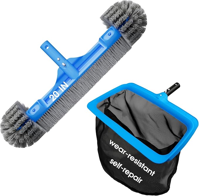 20‘’ Detachable Pool Brush Head with Repairable Pool Skimmer Net Fine Mesh
