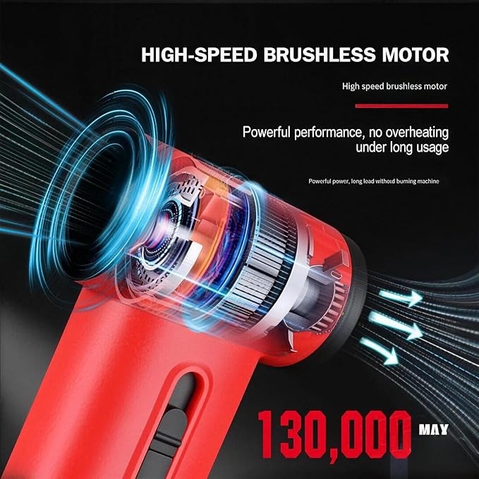 WMARK Compressed Air Duster Rechargeable Cordless-130000RPM Brushless Motor Stepless Control Handheld Mini Blower, 33m/s Wind Speed-Electric Air Duster for PC, Keyboard, Home, Car NG-TB001 (Red)