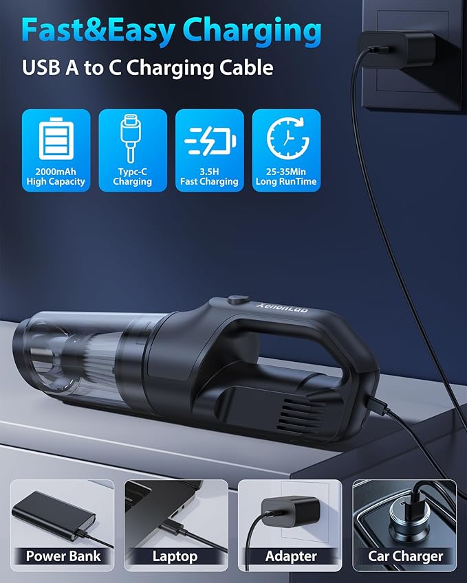 4-in-1 Cordless Handheld Vacuum, 1.1lb Ultra-Light, 10000Pa Powerful Suction, Portable Car Vacuum with HEPA Filter & Large Dust Cup, Rechargeable for Car-Black