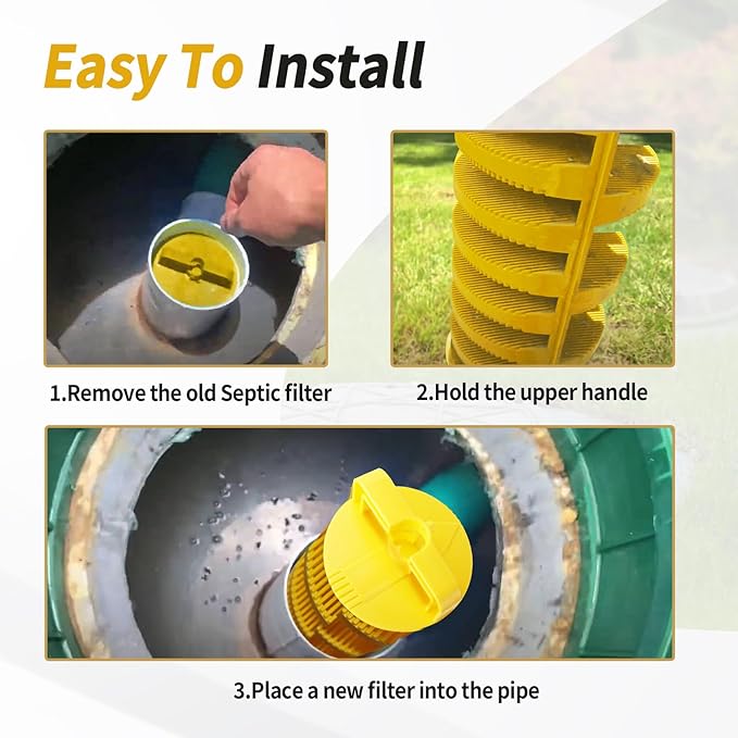 Septic Tank Filter for 4 Inch Pipe, Residential Sewer Effluent Filter Cartridge, Replacement Under-Sink Water Filters Leach Field Pipe Part